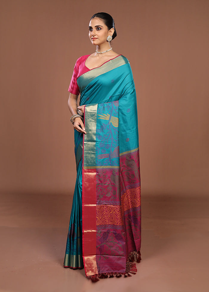 Green Dupion Silk Saree With Blouse Piece
