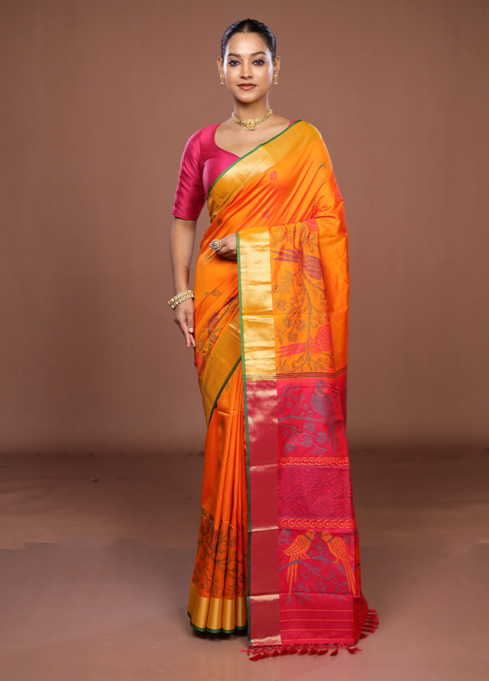 Orange Dupion Silk Saree With Blouse Piece