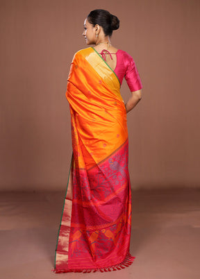 Orange Dupion Silk Saree With Blouse Piece