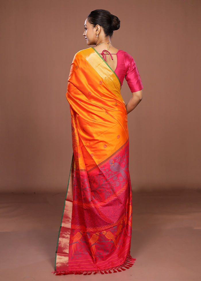 Orange Dupion Silk Saree With Blouse Piece