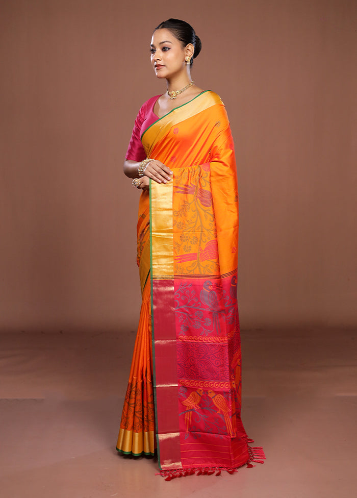 Orange Dupion Silk Saree With Blouse Piece