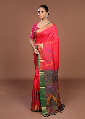 Pink Dupion Silk Saree With Blouse Piece