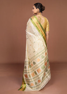 White Garad Silk Saree Without Blouse Piece
