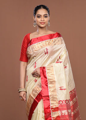 White Garad Pure Silk Saree Without Blouse Piece