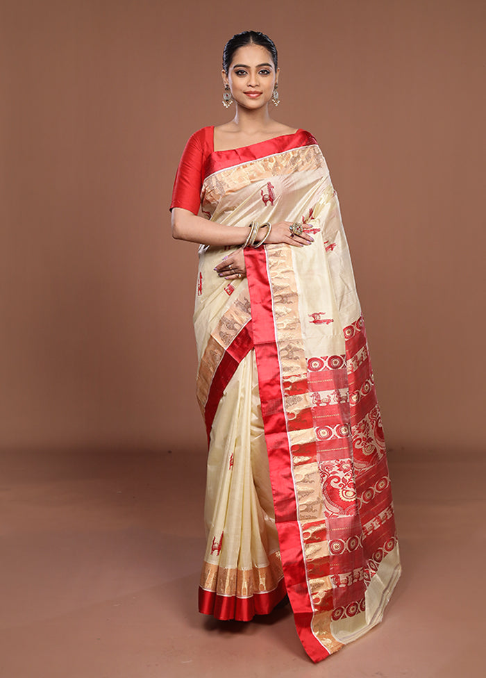 White Garad Pure Silk Saree Without Blouse Piece