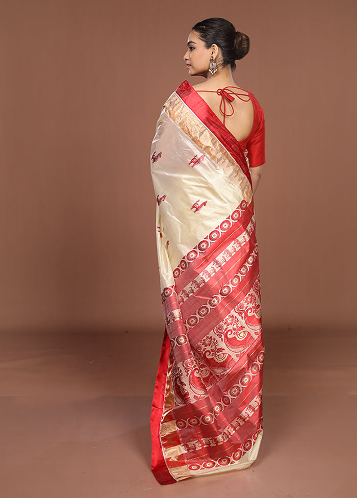White Garad Pure Silk Saree Without Blouse Piece