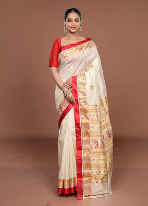 White Garad Pure Silk Saree Without Blouse Piece