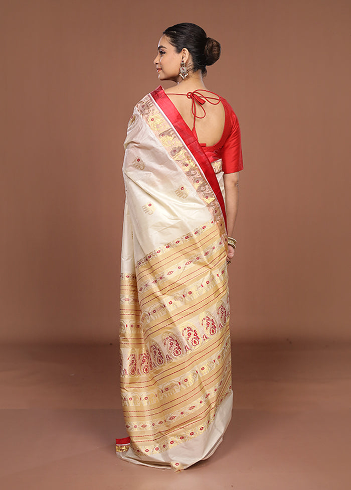 White Garad Pure Silk Saree Without Blouse Piece