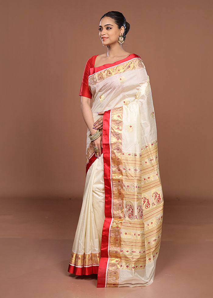 White Garad Pure Silk Saree Without Blouse Piece