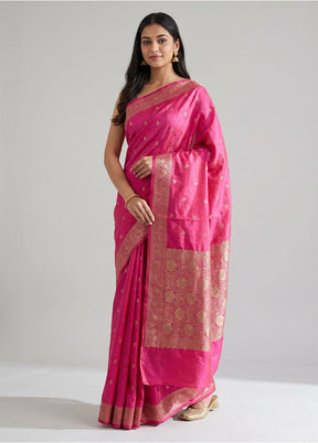Pink Handloom Katan Pure Silk Saree With Blouse Piece