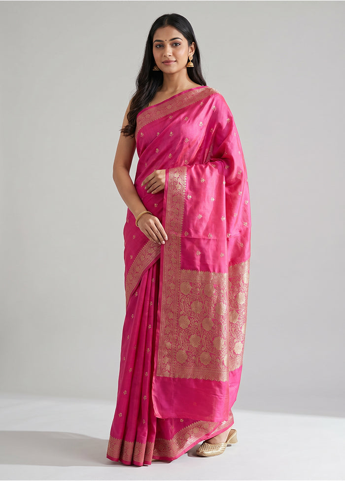 Pink Handloom Katan Pure Silk Saree With Blouse Piece