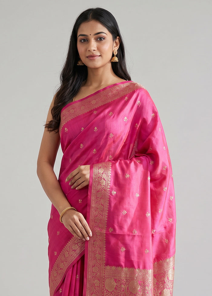 Pink Handloom Katan Pure Silk Saree With Blouse Piece