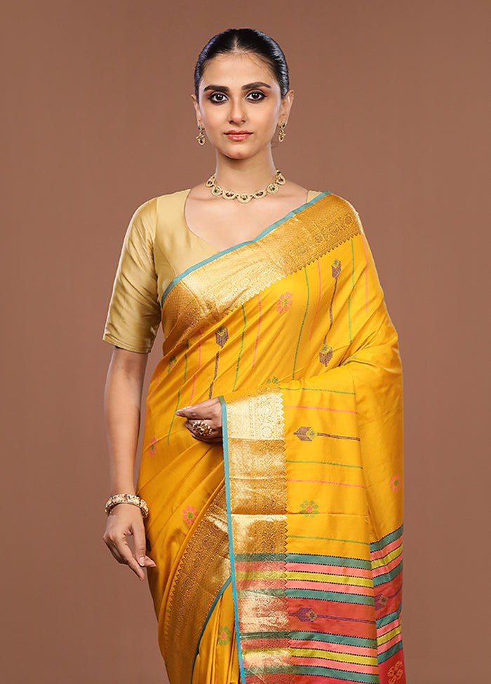 Yellow Dupion Silk Saree With Blouse Piece