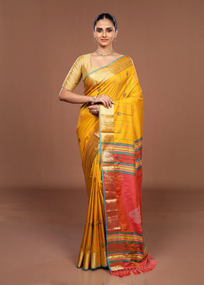 Yellow Dupion Silk Saree With Blouse Piece