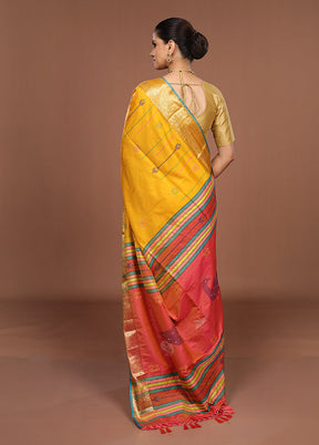 Yellow Dupion Silk Saree With Blouse Piece