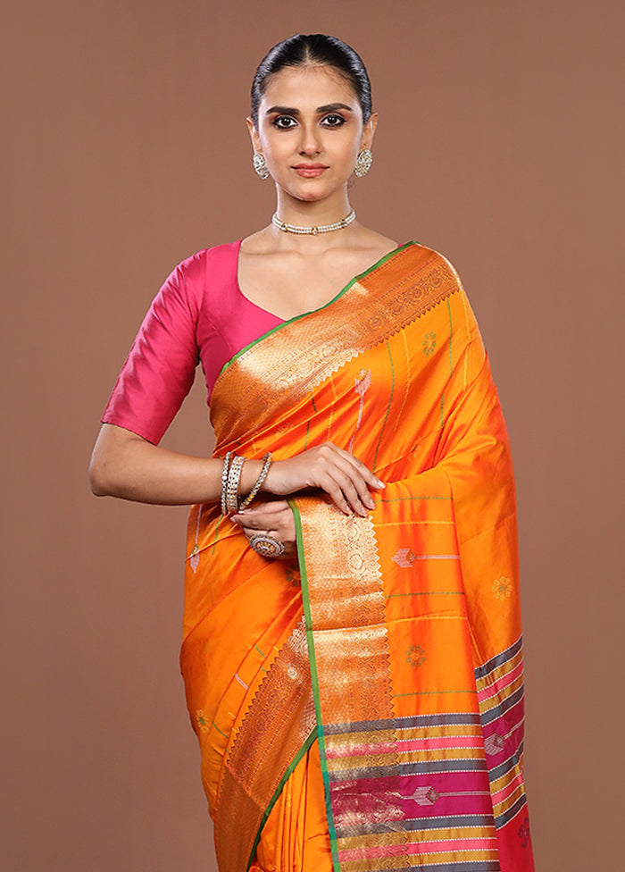 Orange Dupion Silk Saree With Blouse Piece