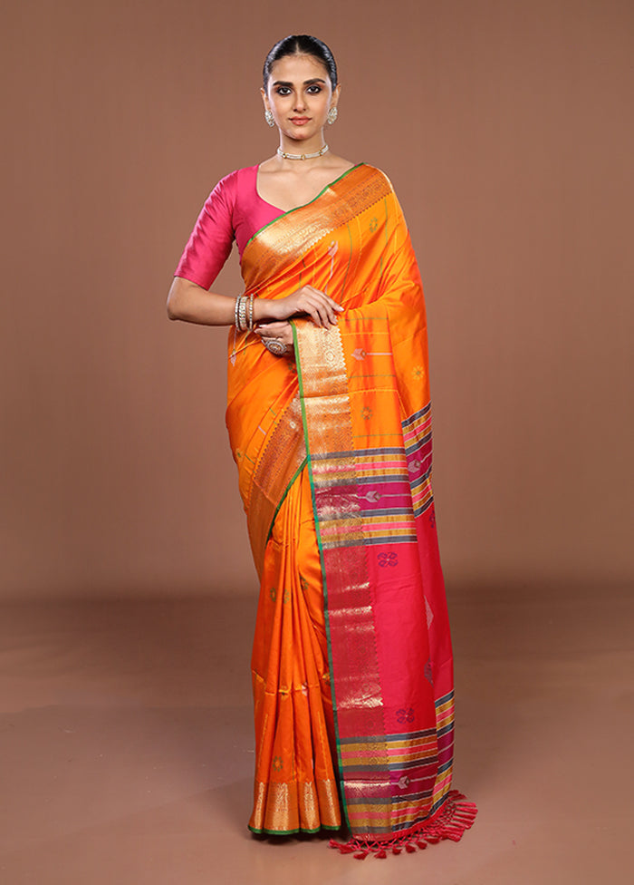 Orange Dupion Silk Saree With Blouse Piece