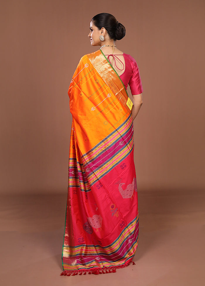 Orange Dupion Silk Saree With Blouse Piece