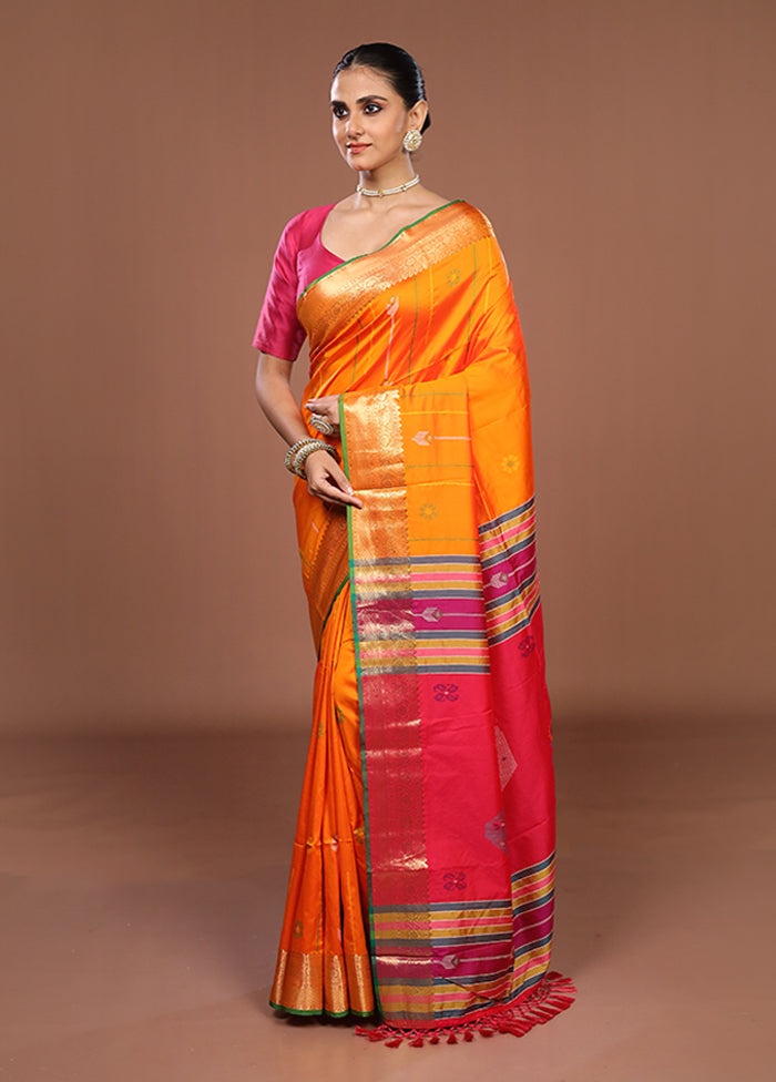 Orange Dupion Silk Saree With Blouse Piece