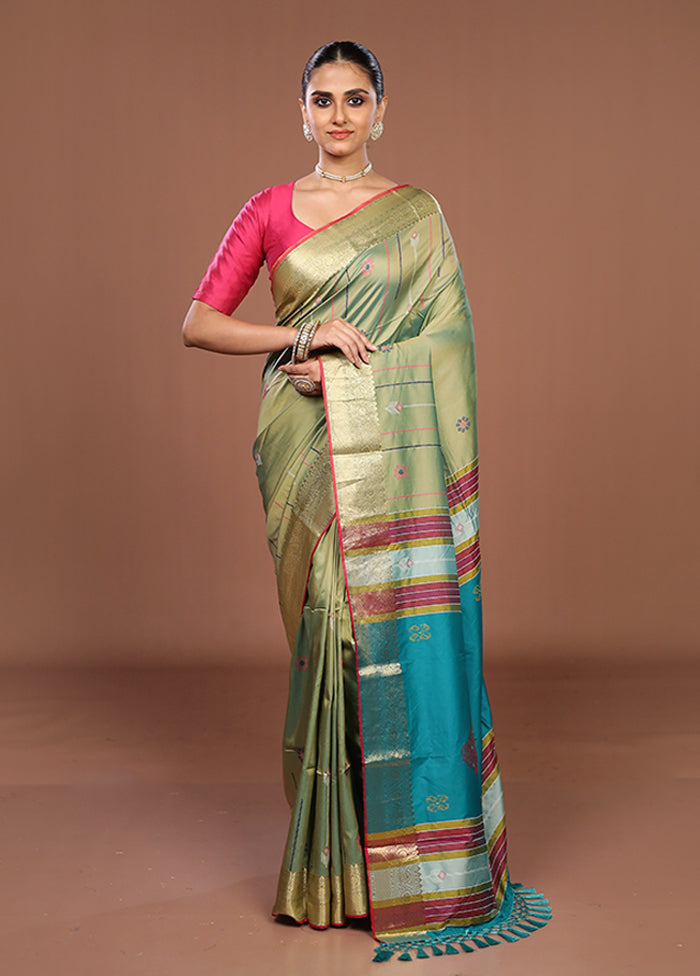 Green Dupion Silk Saree With Blouse Piece