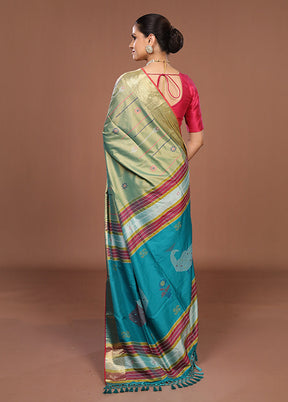 Green Dupion Silk Saree With Blouse Piece