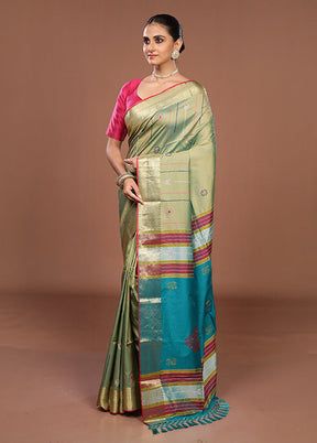 Green Dupion Silk Saree With Blouse Piece