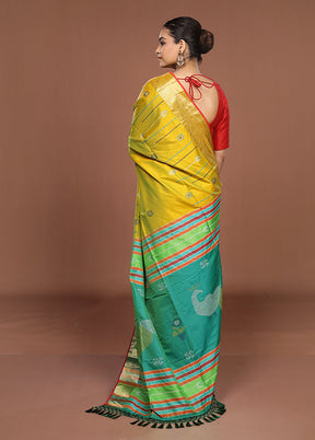 Yellow Dupion Silk Saree With Blouse Piece