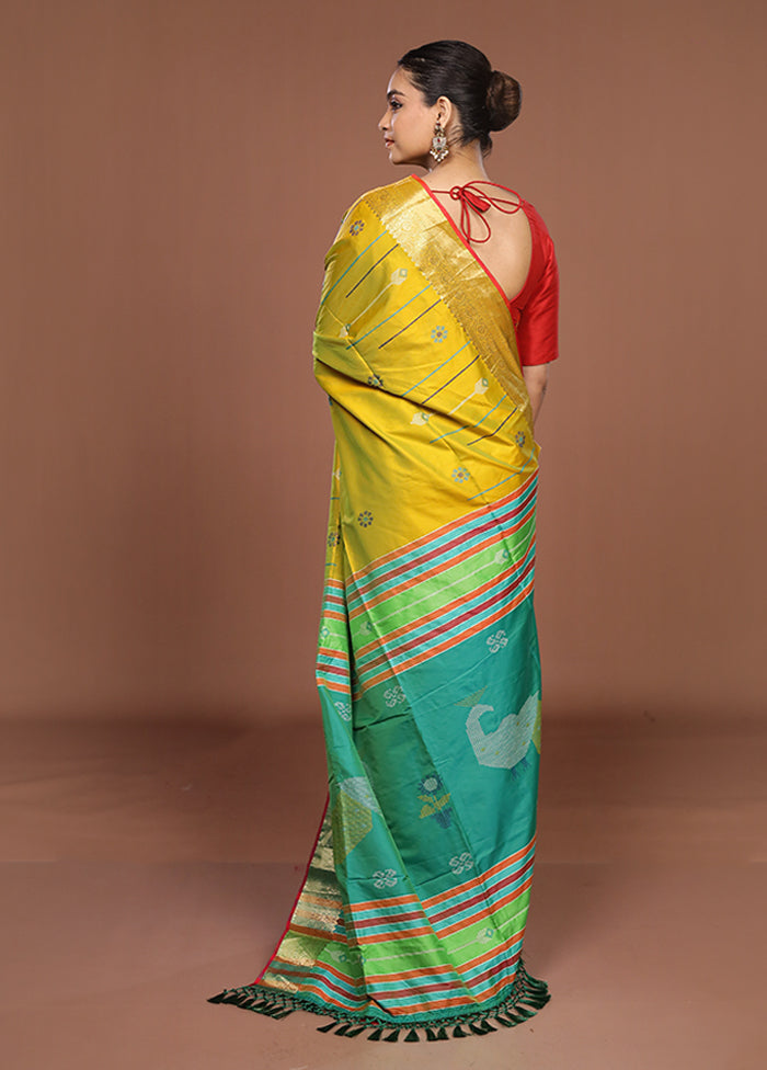 Yellow Dupion Silk Saree With Blouse Piece
