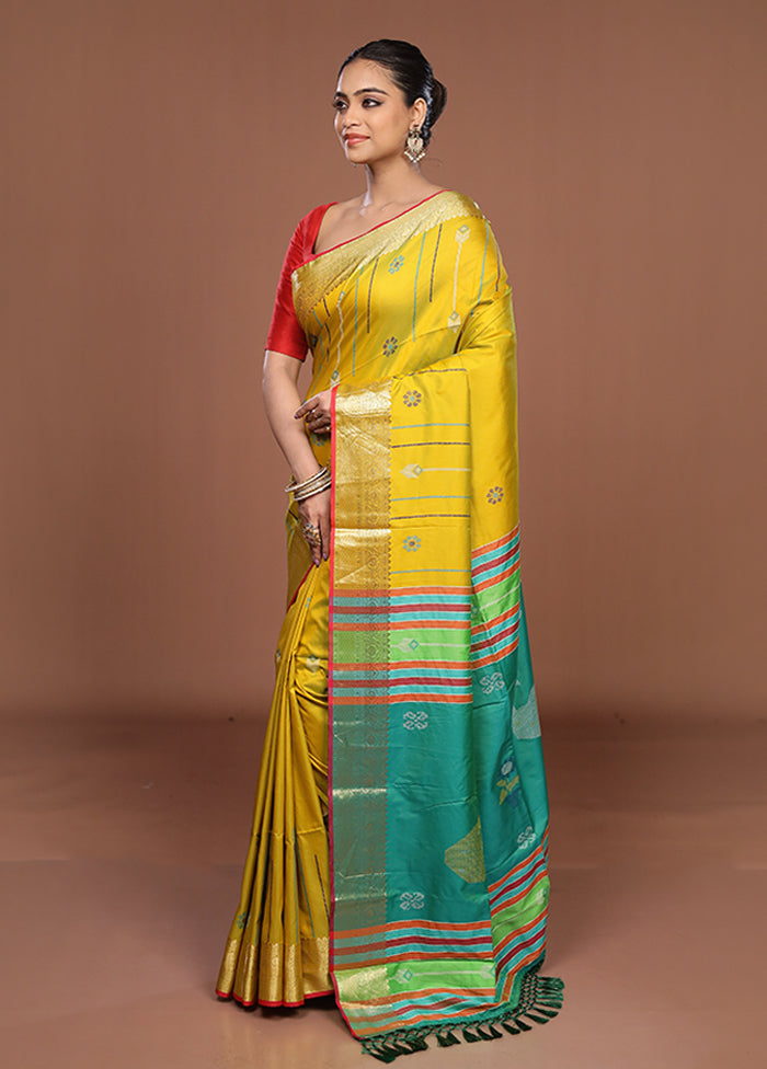 Yellow Dupion Silk Saree With Blouse Piece