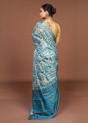 Cream Printed Pure Silk Saree Without Blouse Piece