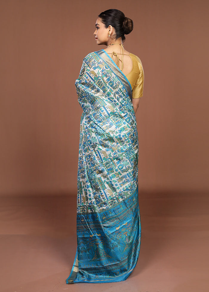 Cream Printed Pure Silk Saree Without Blouse Piece