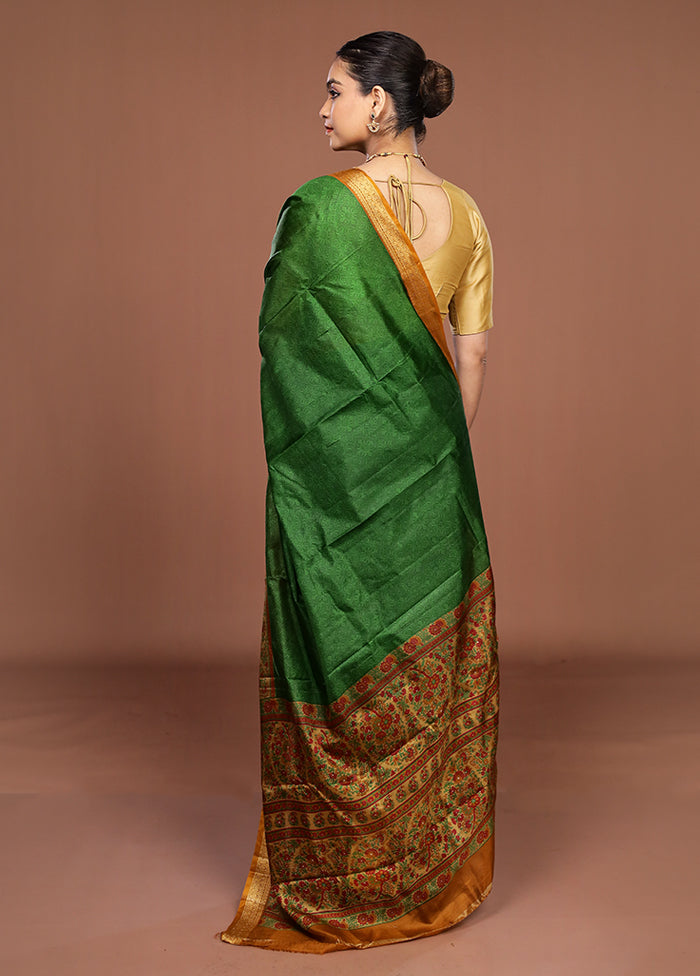 Green Printed Pure Silk Saree Without Blouse Piece