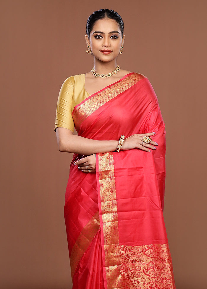 Pink Printed Pure Silk Saree Without Blouse Piece