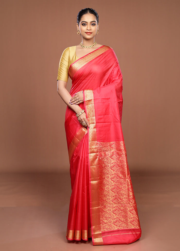 Pink Printed Pure Silk Saree Without Blouse Piece