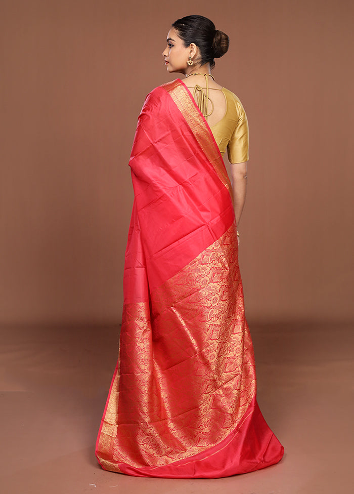 Pink Printed Pure Silk Saree Without Blouse Piece