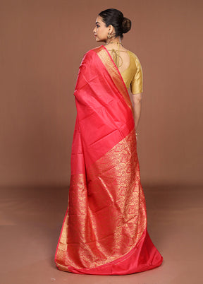 Pink Printed Pure Silk Saree Without Blouse Piece
