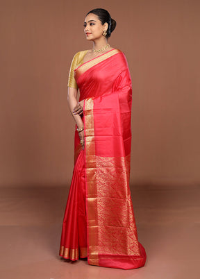 Pink Printed Pure Silk Saree Without Blouse Piece