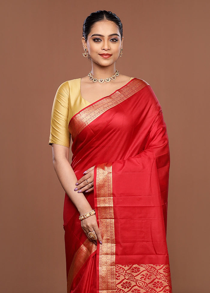 Maroon Printed Pure Silk Saree Without Blouse Piece