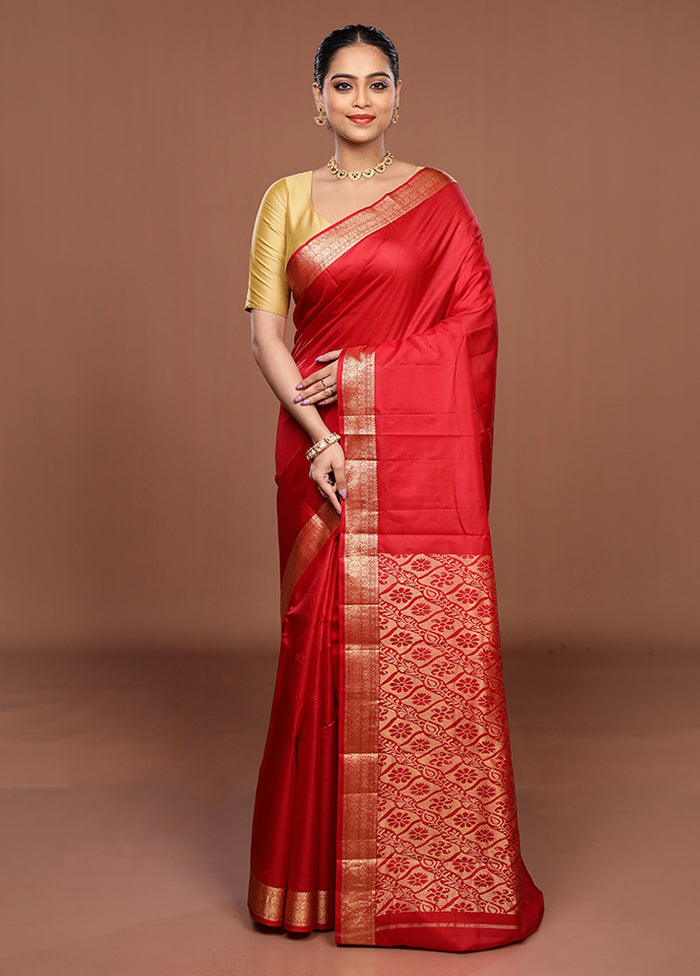 Maroon Printed Pure Silk Saree Without Blouse Piece
