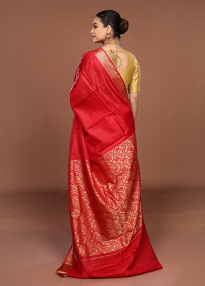 Maroon Printed Pure Silk Saree Without Blouse Piece