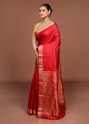 Maroon Printed Pure Silk Saree Without Blouse Piece