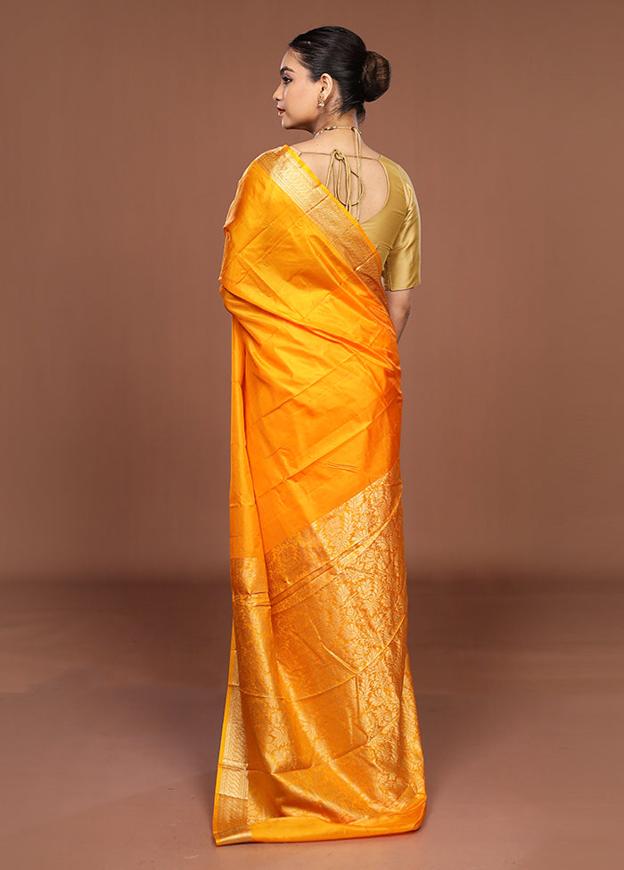 Yellow Printed Pure Silk Saree Without Blouse Piece