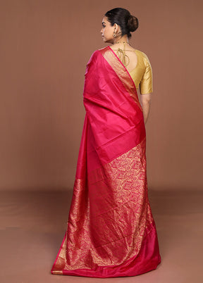 Pink Printed Pure Silk Saree Without Blouse Piece
