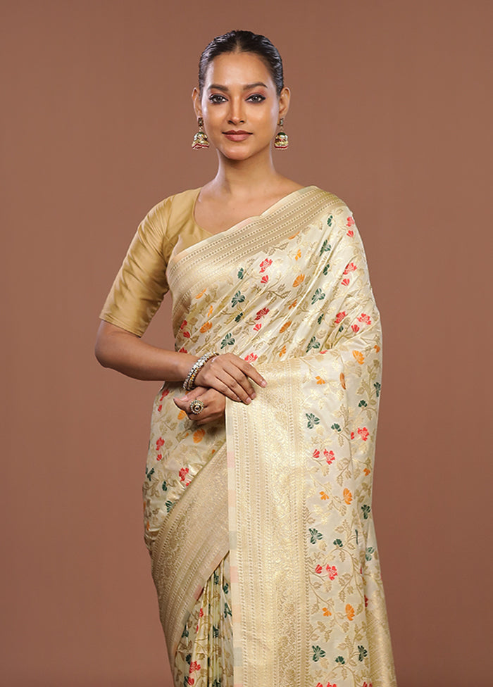 Cream Dupion Silk Saree With Blouse Piece
