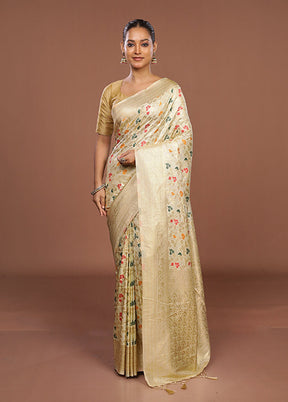 Cream Dupion Silk Saree With Blouse Piece