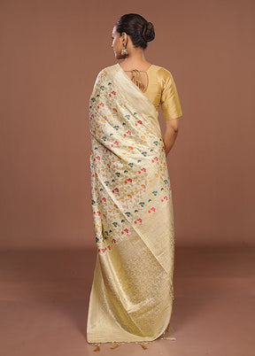 Cream Dupion Silk Saree With Blouse Piece