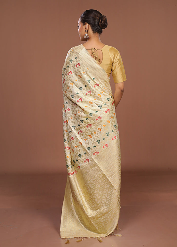 Cream Dupion Silk Saree With Blouse Piece