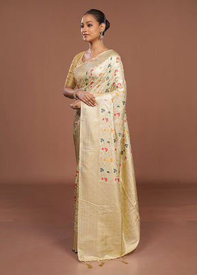 Cream Dupion Silk Saree With Blouse Piece