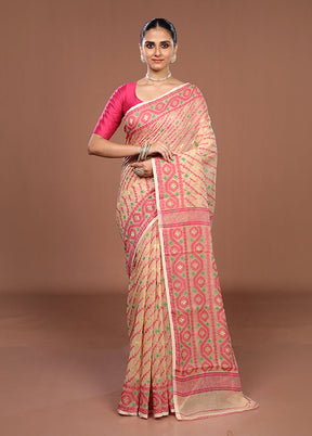 Cream Jamdani Cotton Saree Without Blouse Piece