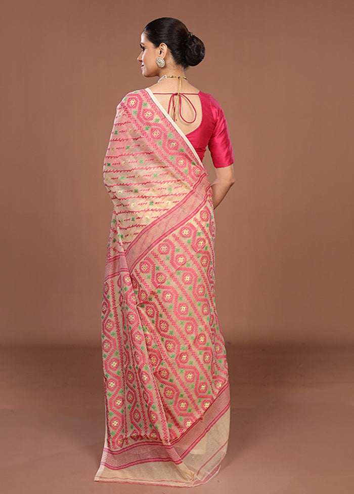 Cream Jamdani Cotton Saree Without Blouse Piece